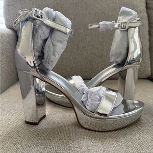 Silver High Heel Platform Sandals